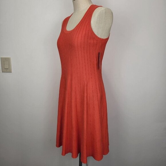 Nic+Zoe NWT Twirl Dress L Hot Coral Fit & Flare Sleeveless Stretch Knit Colorful - Picture 2 of 9
